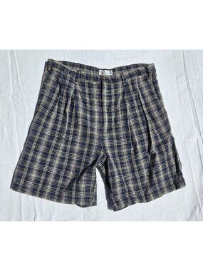 VTG Chereskin Shorts Men's 36 Pleated Front Blue Plaid Belt Loops Preppy Dadcore
